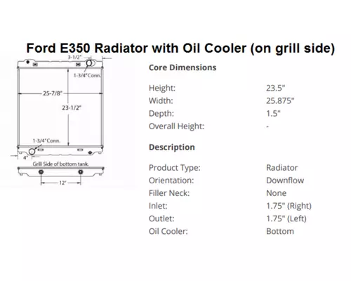 FORD E350 Radiator