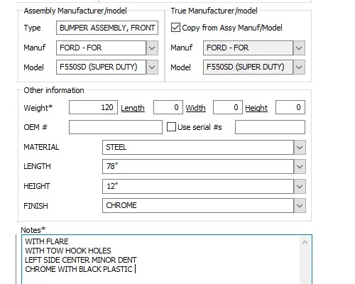 FORD F550SD (SUPER DUTY) BUMPER ASSEMBLY, FRONT