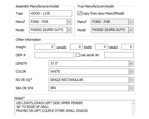 FORD F650SD (SUPER DUTY) HOOD