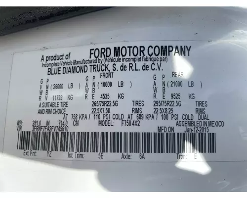 FORD F750 Vehicle For Sale