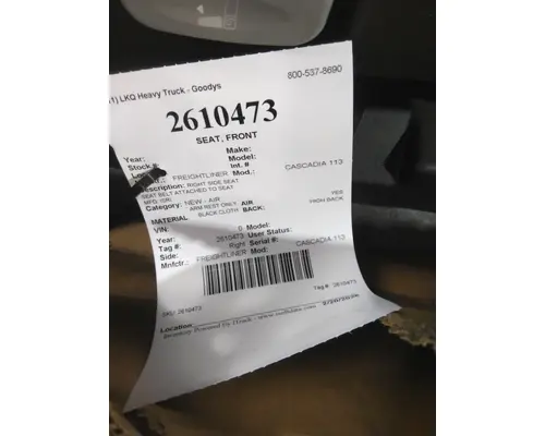 FREIGHTLINER CASCADIA 113 SEAT, FRONT