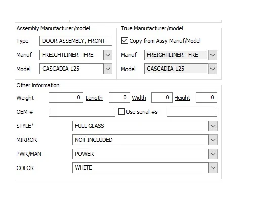FREIGHTLINER CASCADIA 125 DOOR ASSEMBLY, FRONT