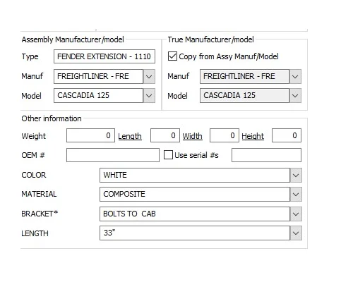 FREIGHTLINER CASCADIA 125 FENDER EXTENSION