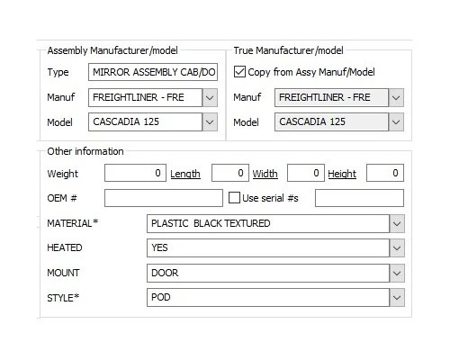 FREIGHTLINER CASCADIA 125 MIRROR ASSEMBLY CABDOOR