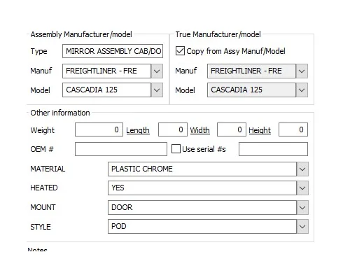 FREIGHTLINER CASCADIA 125 MIRROR ASSEMBLY CAB/DOOR
