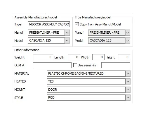 FREIGHTLINER CASCADIA 125 MIRROR ASSEMBLY CABDOOR