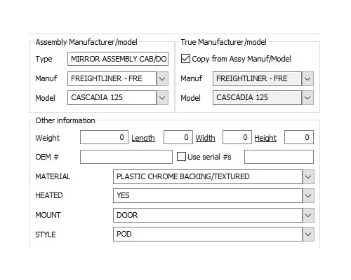 FREIGHTLINER CASCADIA 125 MIRROR ASSEMBLY CABDOOR