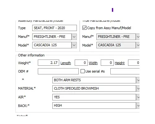 FREIGHTLINER CASCADIA 125 SEAT, FRONT