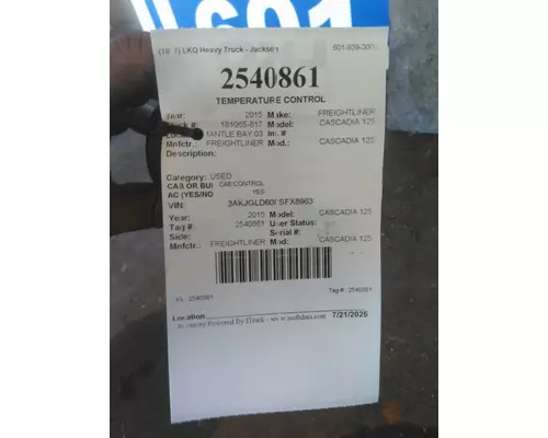 FREIGHTLINER CASCADIA 125 TEMPERATURE CONTROL