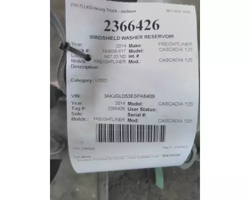 FREIGHTLINER CASCADIA 125 WINDSHIELD WASHER RESERVOIR