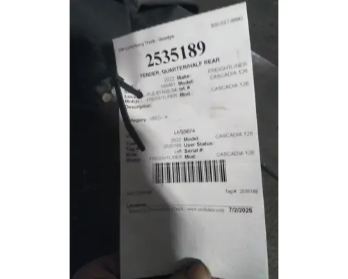 FREIGHTLINER CASCADIA 126 FENDER, QUARTERHALF REAR