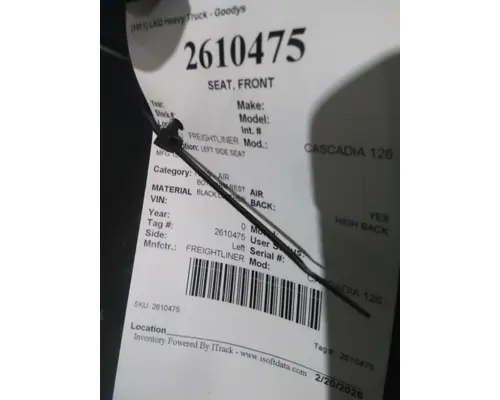 FREIGHTLINER CASCADIA 126 SEAT, FRONT