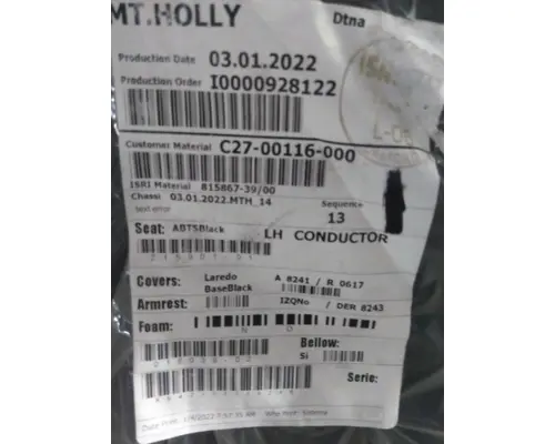 FREIGHTLINER CASCADIA 126 SEAT, FRONT