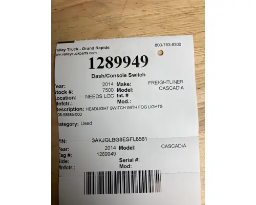 FREIGHTLINER CASCADIA DashConsole Switch