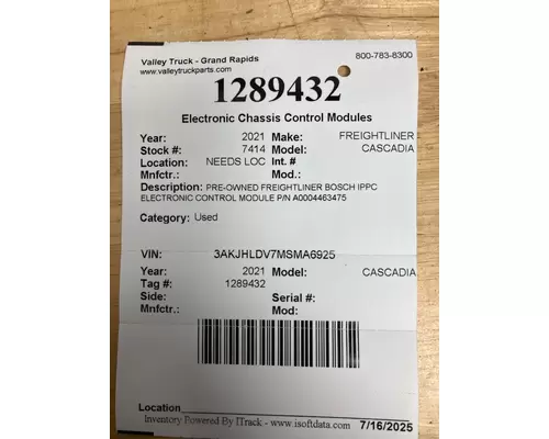 FREIGHTLINER CASCADIA Electronic Chassis Control Modules