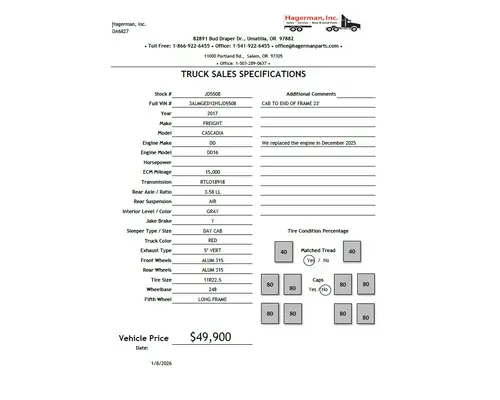 FREIGHTLINER CASCADIA VEHICLE FOR SALE