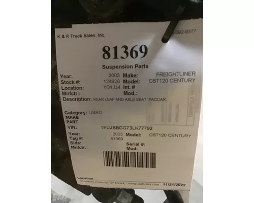 FREIGHTLINER CST120 CENTURY Suspension, Misc. Part