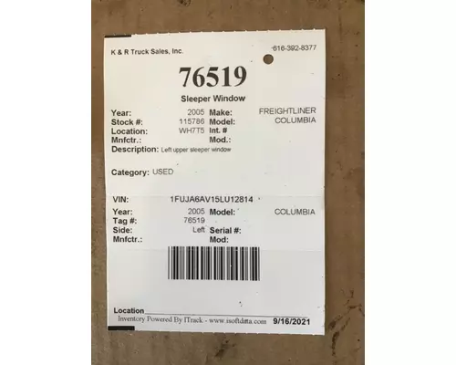 FREIGHTLINER Columbia  Back Glass