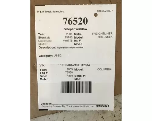 FREIGHTLINER Columbia  Back Glass