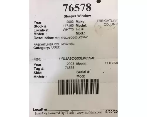 FREIGHTLINER Columbia  Back Glass