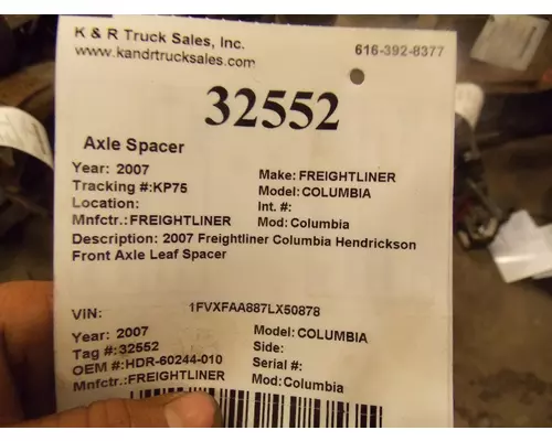 FREIGHTLINER Columbia Axle Parts, Misc, and seats