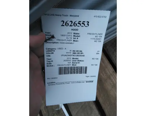 FREIGHTLINER M2 106 HOOD