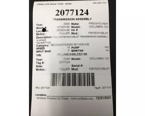 FULLER FM15D310BLST TRANSMISSION ASSEMBLY