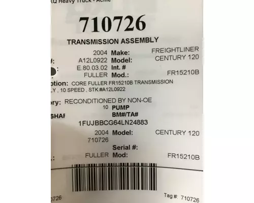 FULLER FR15210BIC TRANSMISSION ASSEMBLY