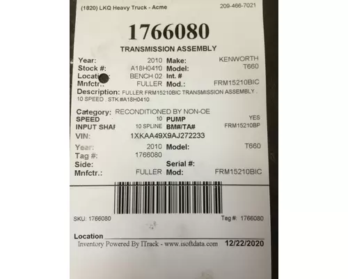 FULLER FRM15210BIC TRANSMISSION ASSEMBLY