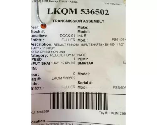 FULLER FS6406A TRANSMISSION ASSEMBLY