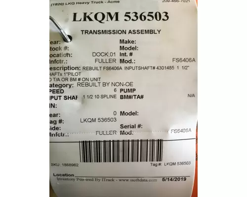 FULLER FS6406A TRANSMISSION ASSEMBLY