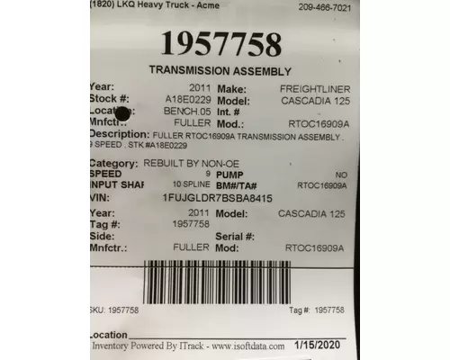 FULLER RTOC16909A TRANSMISSION ASSEMBLY