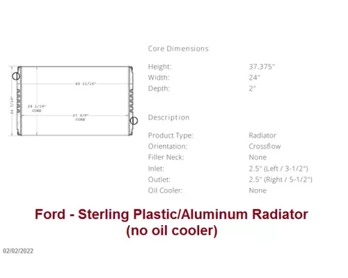 Radiator FORD Aeromax Frontier Truck Parts