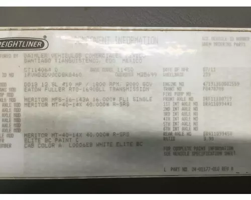 Freightliner 114SD Cab Misc. Interior Parts