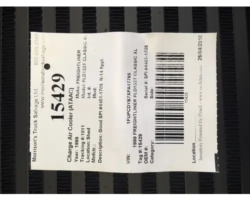 Charge Air Cooler (ATAAC) FREIGHTLINER FLD132T CLASSIC XL Morrison's Truck Salvage Ltd.