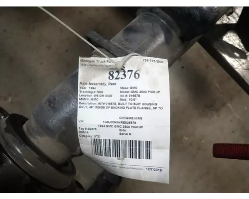 GMC 10.5" Axle Assembly, Rear