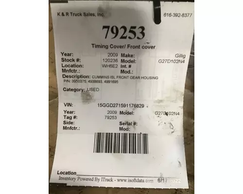 Gillig G27D102N4 Timing Cover Front cover