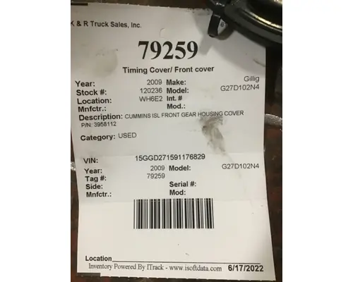 Gillig G27D102N4 Timing Cover