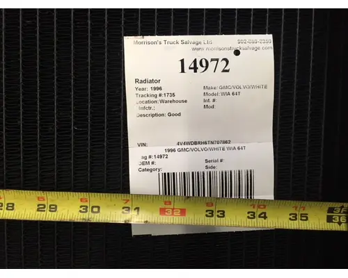 Radiator GMC/VOLVO/WHITE WIA 64T Morrison's Truck Salvage Ltd.