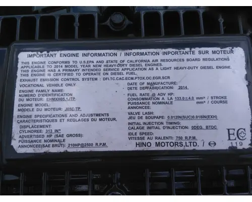 HINO J05E-TP ENGINE ASSEMBLY