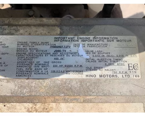HINO J08 Engine Assembly