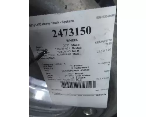 HUB PILOTED - ALUMINUM 22.5 X 8.25 WHEEL