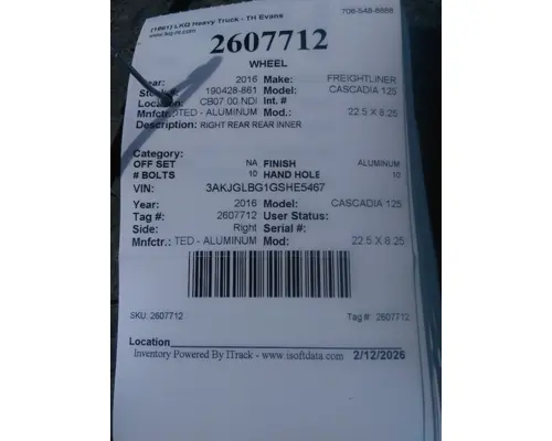 HUB PILOTED - ALUMINUM 22.5 X 8.25 WHEEL