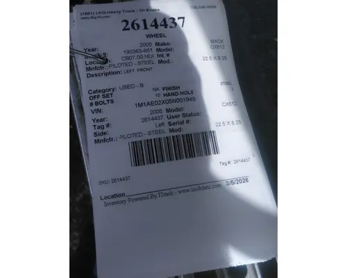 HUB PILOTED - STEEL 22.5 X 8.25 WHEEL