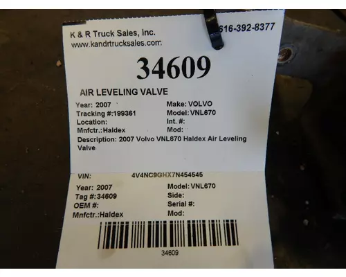 Haldex VNL670 Air Leveling Valve 