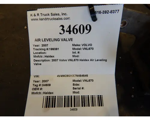 Haldex VNL Valve, Air Leveling