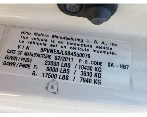 Hino 268 Axle Assembly, Front (Steer)