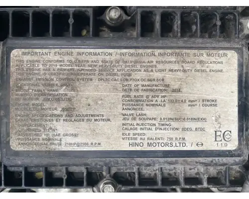 Engine Assembly Hino JO5C-TD Complete Recycling Group LLC