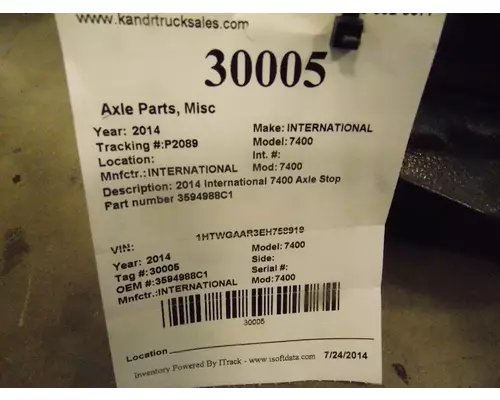 INTERNATIONAL 7400 Axle Parts, Misc, and seats