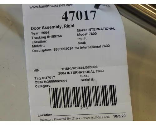 INTERNATIONAL 8500 Door Assembly